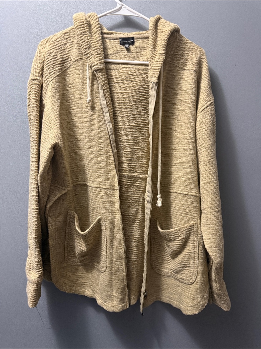 Buckle Beige/Cream Hooded Zip Knit Cardigan
